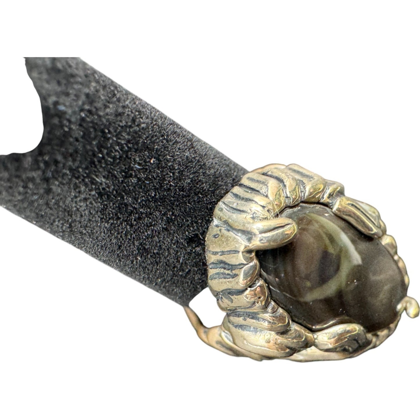 Sterling Silver Yellow Gold Plated Oval Shaped R 925 Gray Gemstone Ring Size 8