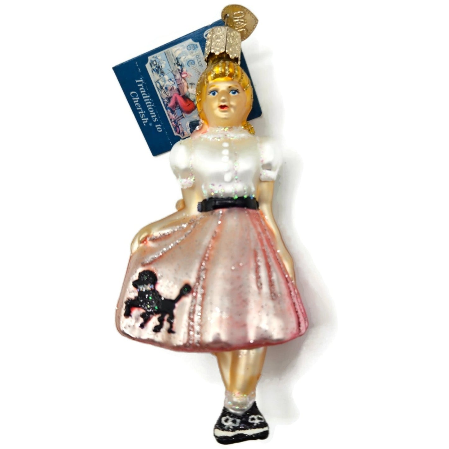 Teeny Bopper Girl Dancer Kitty Ornament Pink Glass OWC Old World Christmas Decor