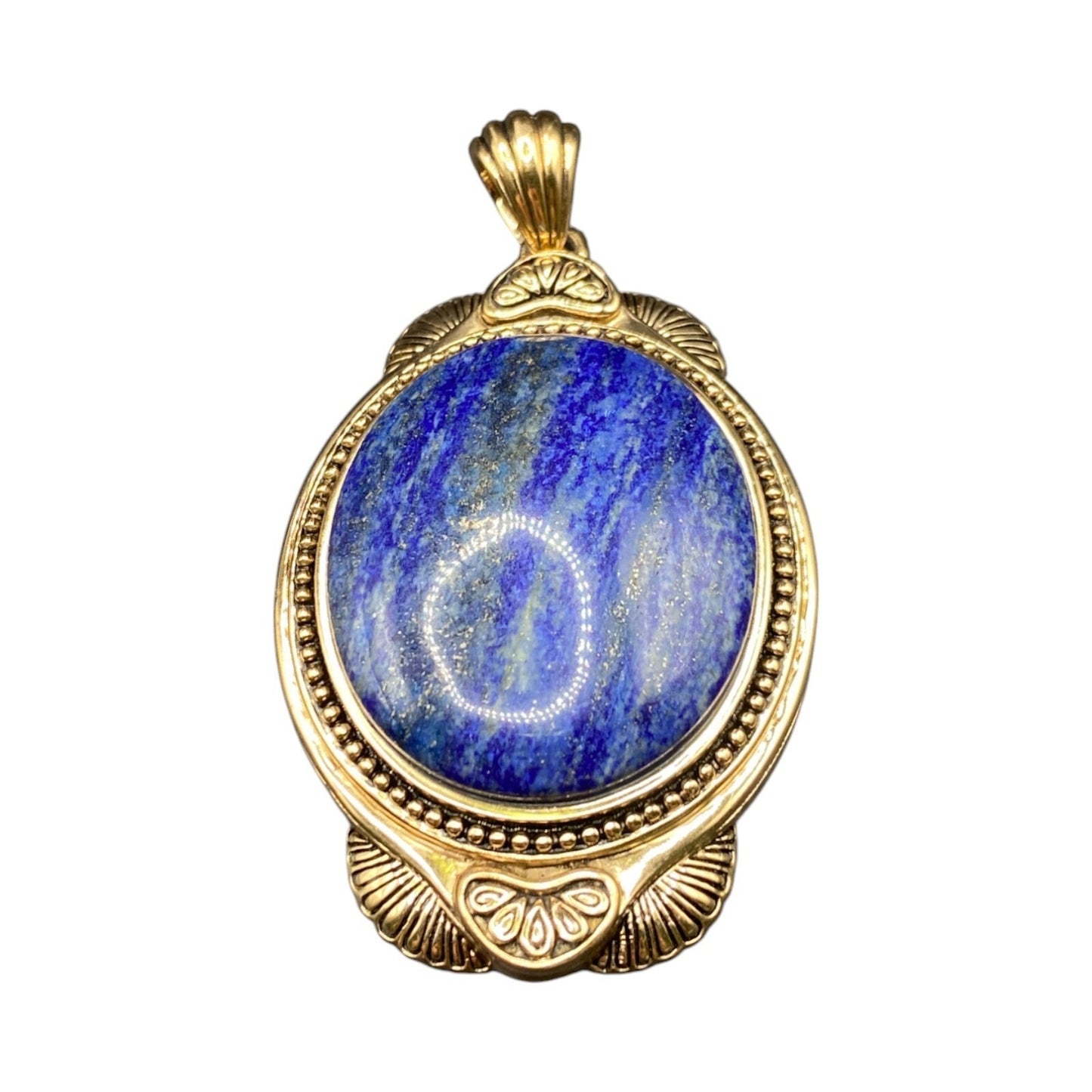 Lapis Lazuli Pendant Cabochon Gemstone Oval Shaped Gold Tone Metal Thailand