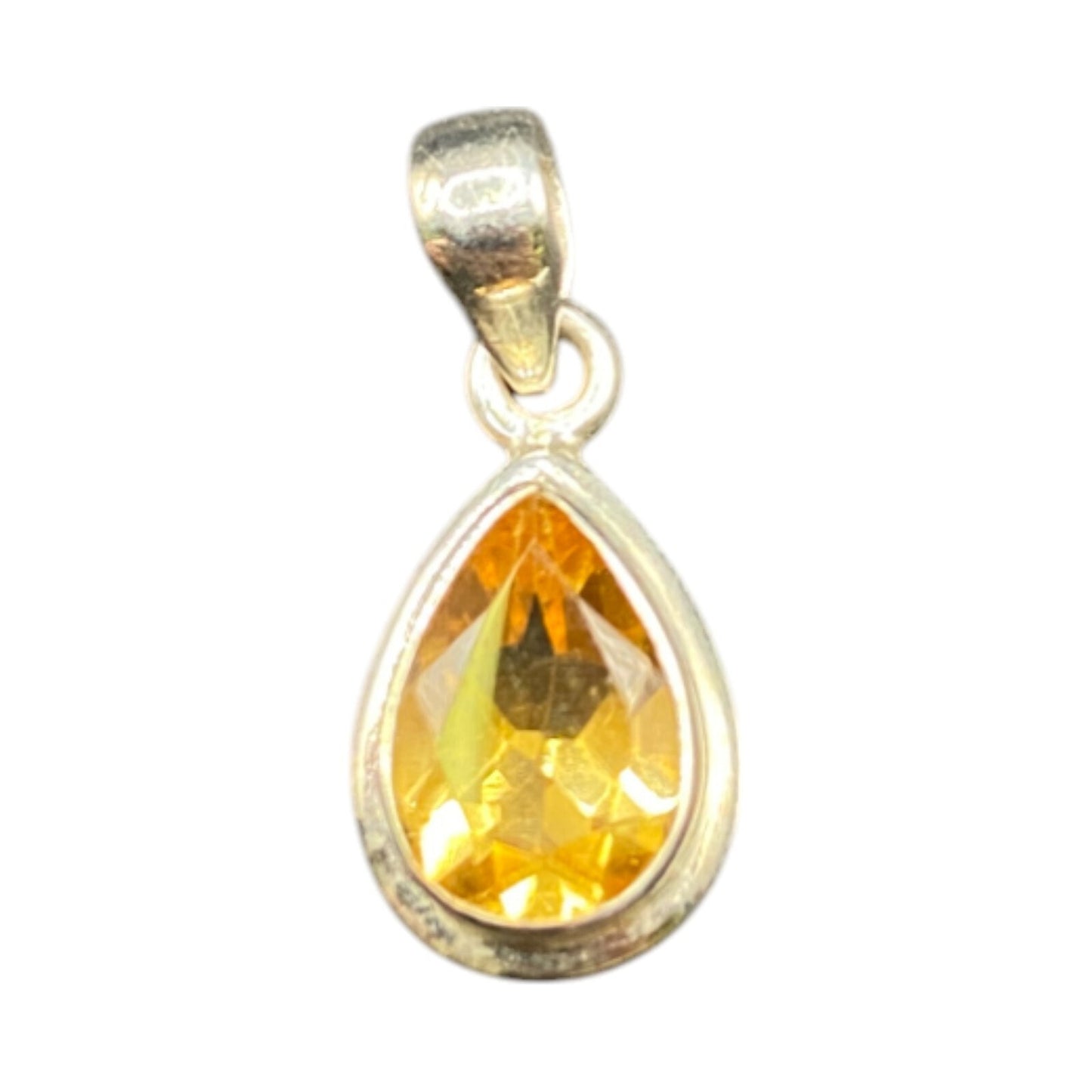Natural Sunny Citrine Pear Shaped Pendant Yellow Gemstone 925 Sterling Silver