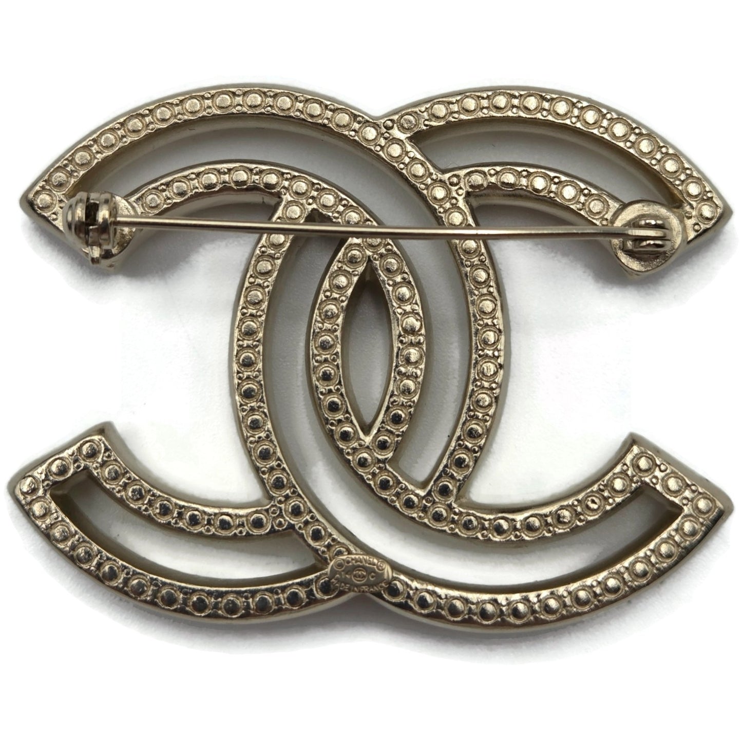 Chanel CC Logo Shaped Brooch Pin Rhinstone Crystal Details Jewelry Silver Tone