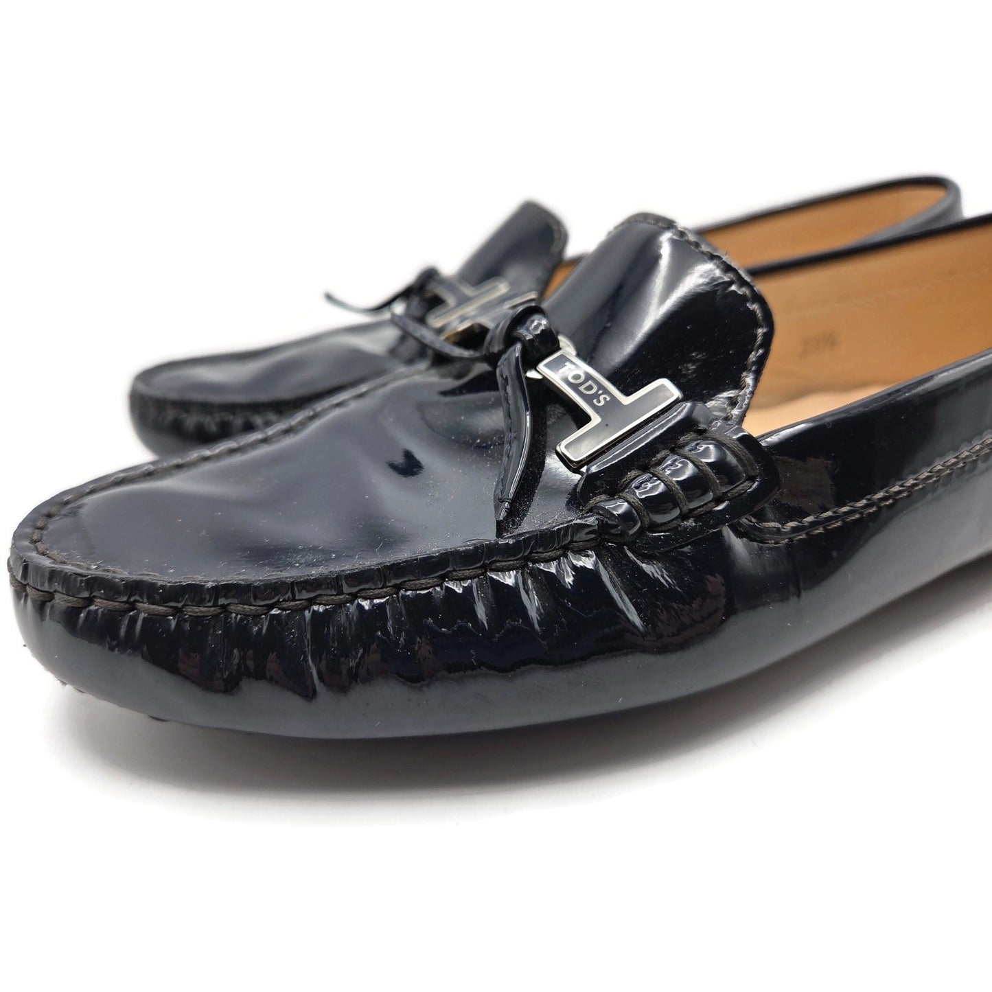 Tod’s Heaven Double T-Bit Loafers Navy Patent Leather Driving Shoes Rare 39.5
