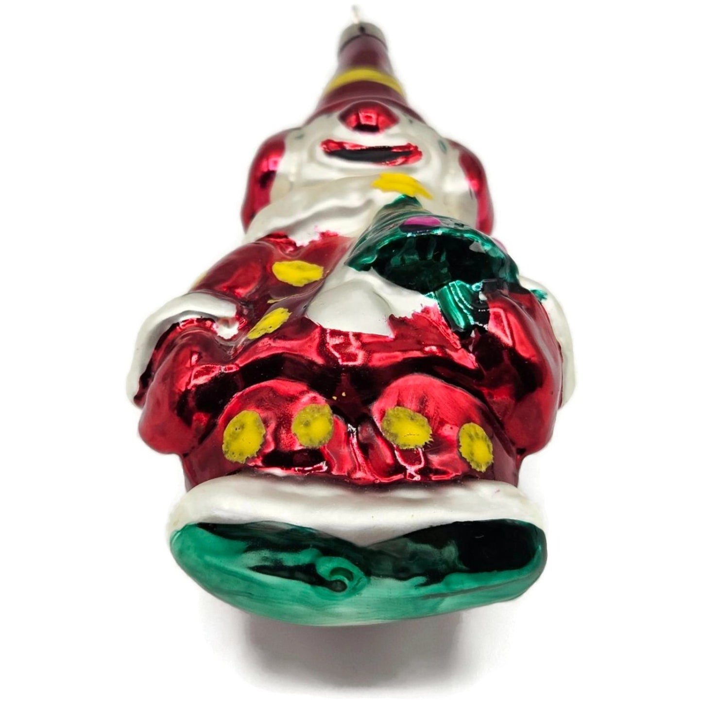 Red Clown Yellow Polka Dot Mercury Glass Christmas Tree Ornament Czechoslovakia