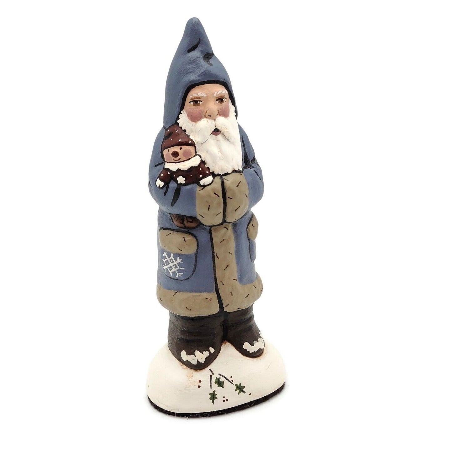 Blue Father Christmas with Mini Helper Chalkware Folk Art 2017 Holiday Figurine