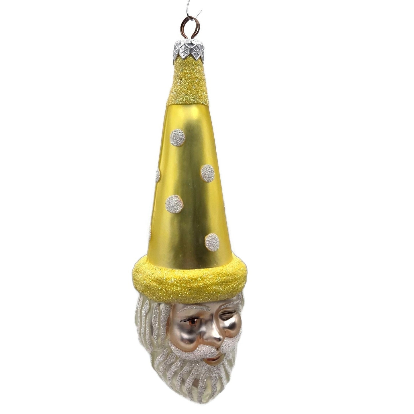 Patricia Breen Wink of His Eye Yellow Dots Santa Head Christmas Tree Ornament
