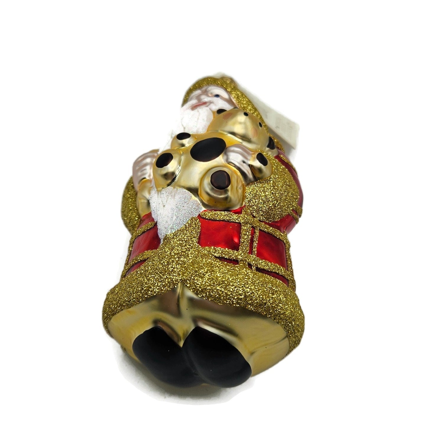 Patricia Breen Santa and Teddy Red Plaid Gold Christmas Holiday Tree Ornament