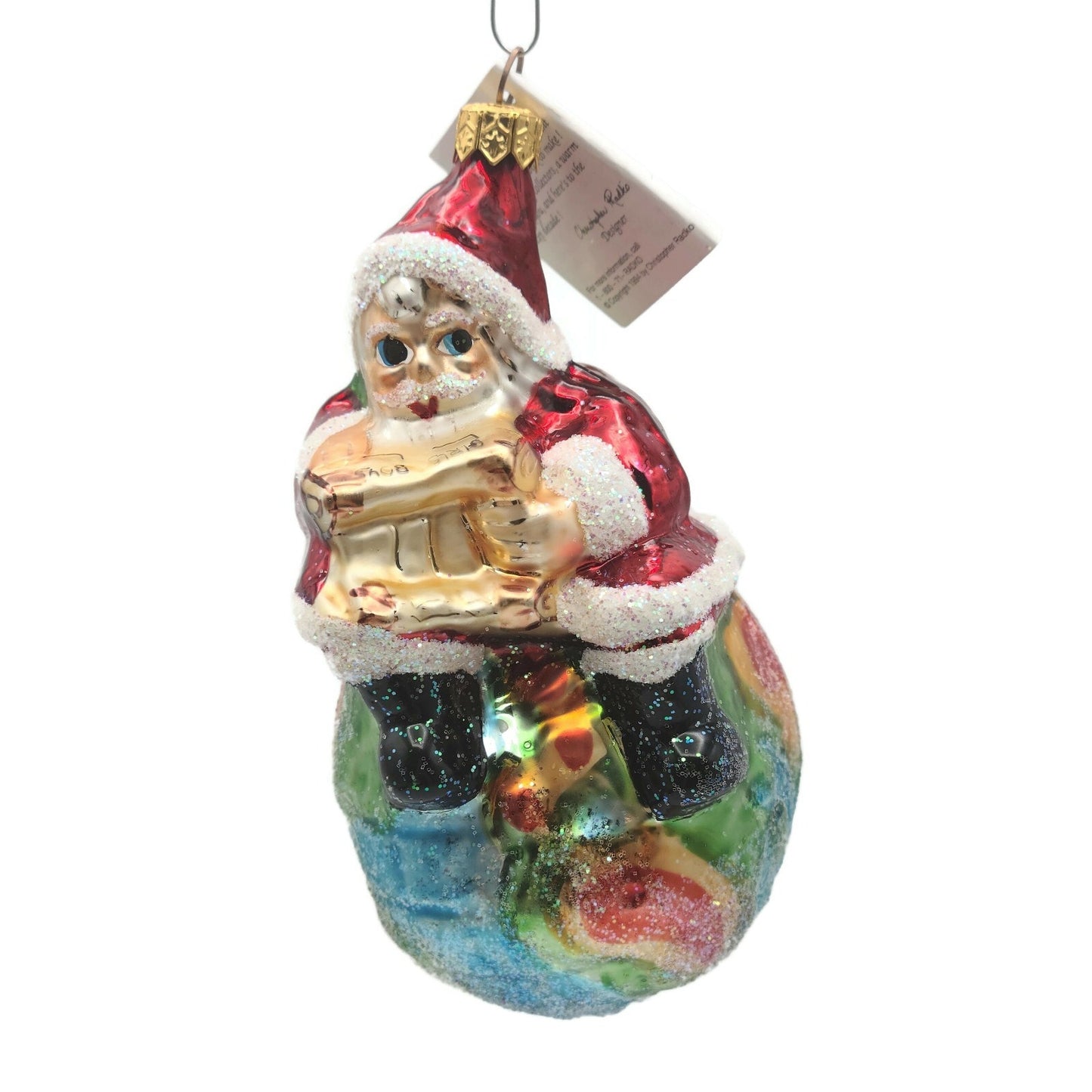 Christopher Radko On Top of the World Santa Claus Glass Christmas Tree Ornament