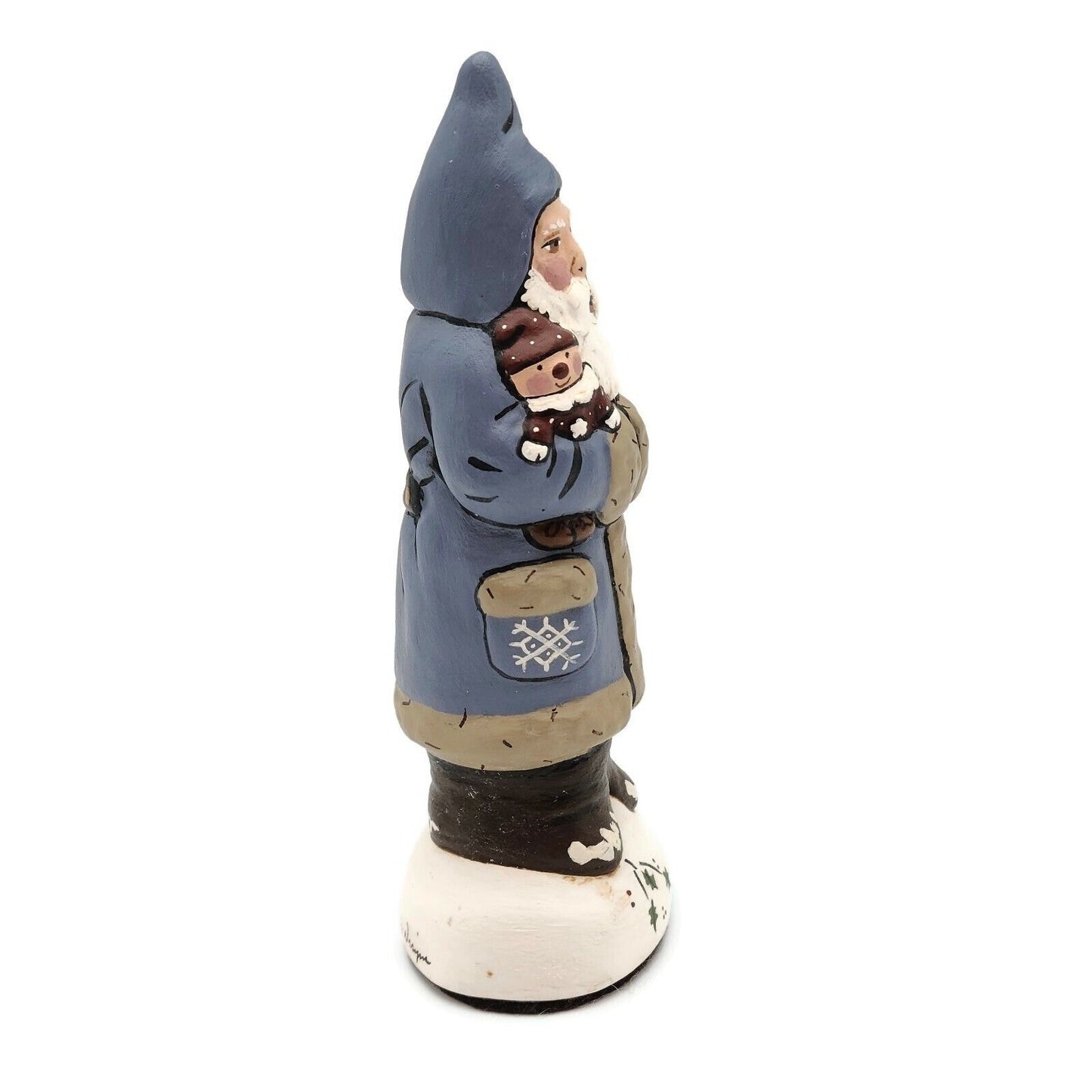 Blue Father Christmas with Mini Helper Chalkware Folk Art 2017 Holiday Figurine