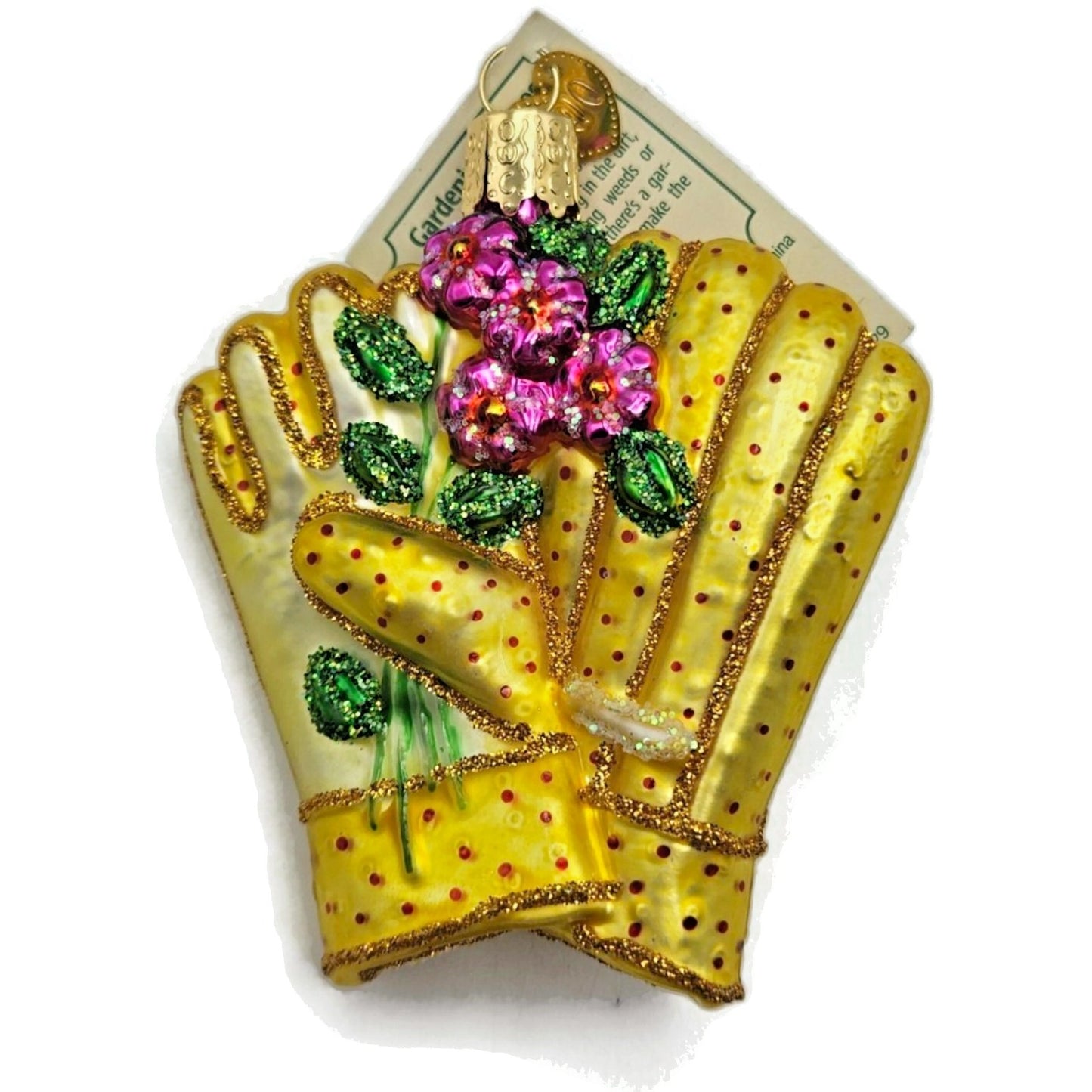 OWC Gardening Gloves Yellow Flowers Planting Old World Christmas Spring Ornament