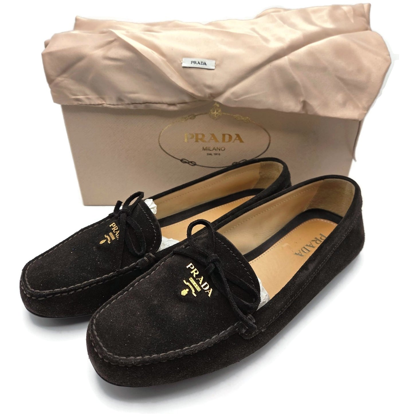 Prada Women’s Loafers Ebano Brown Suede Scamosciato Driving Shoes Itialian