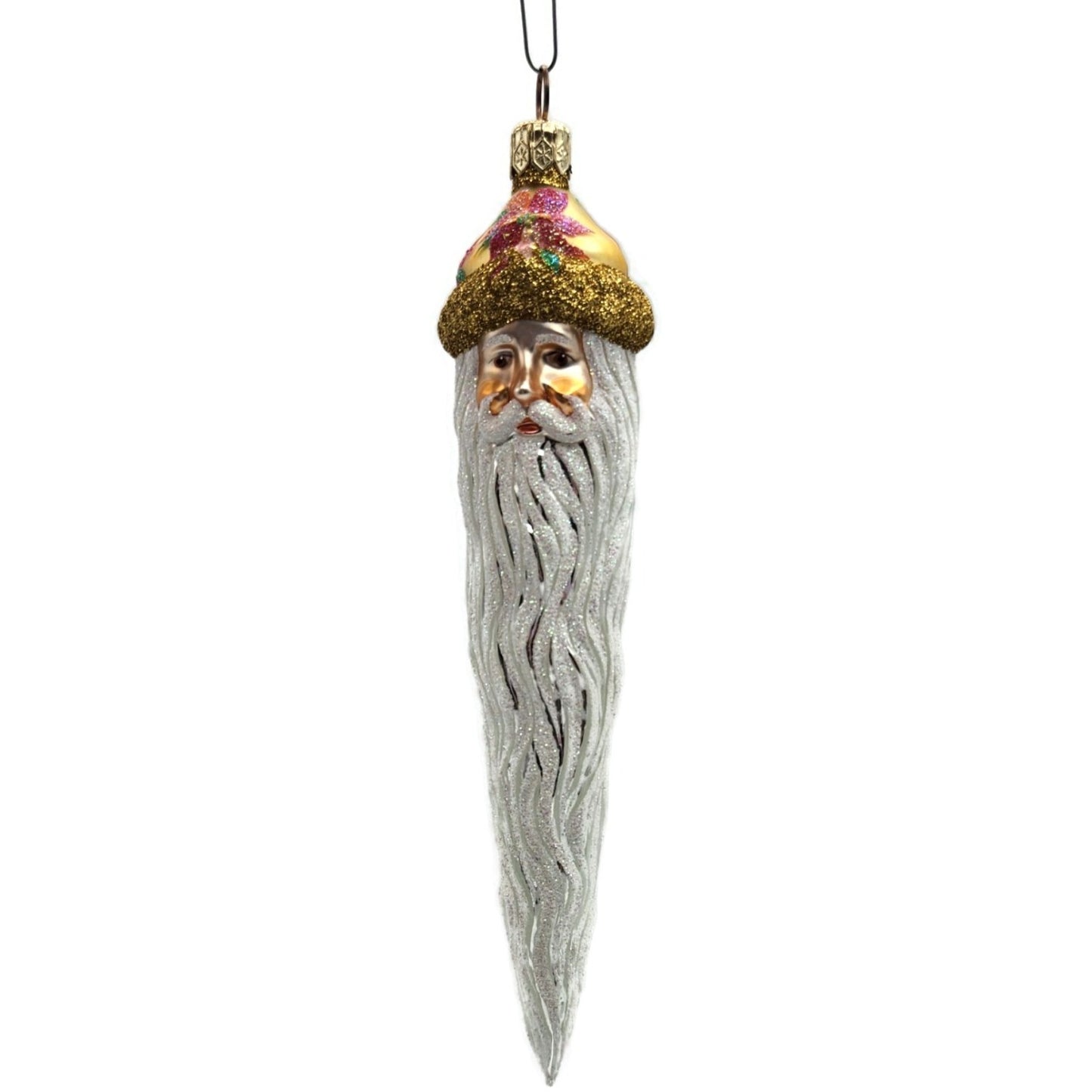 Patricia Breen Santa Icicle Beard Poinsettia Gold Hat Floral Christmas Ornament