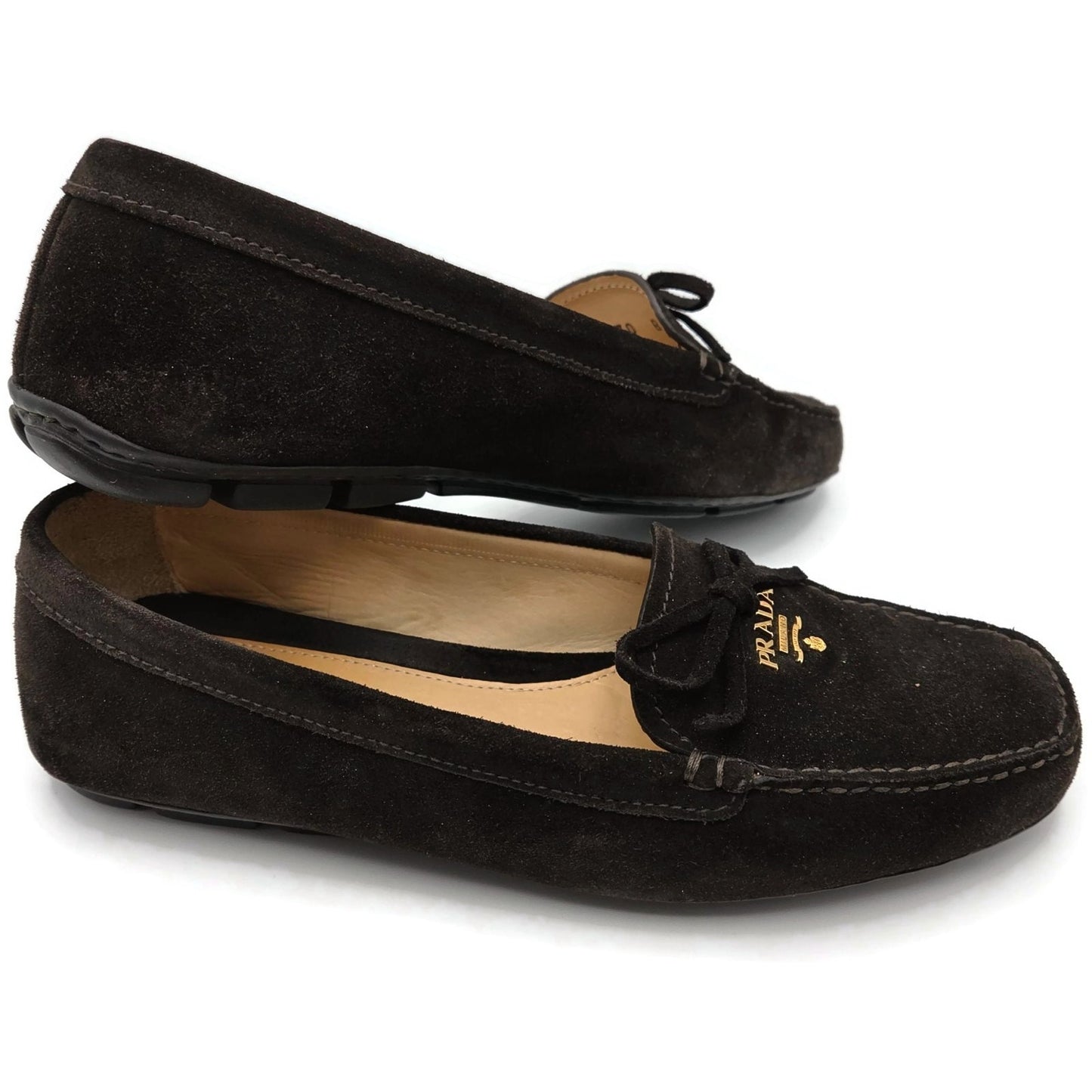 Prada Women’s Loafers Ebano Brown Suede Scamosciato Driving Shoes Itialian