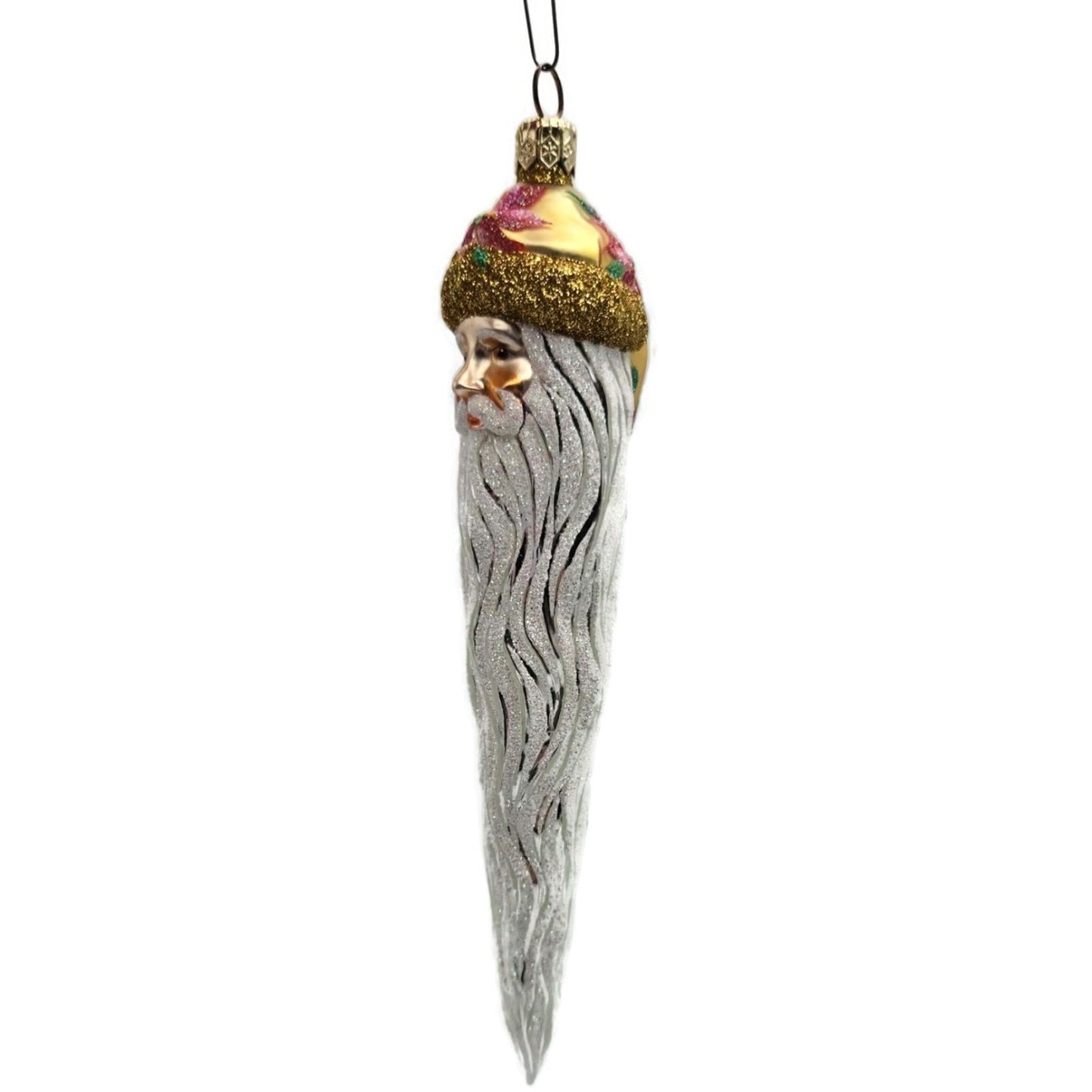 Patricia Breen Santa Icicle Beard Poinsettia Gold Hat Floral Christmas Ornament