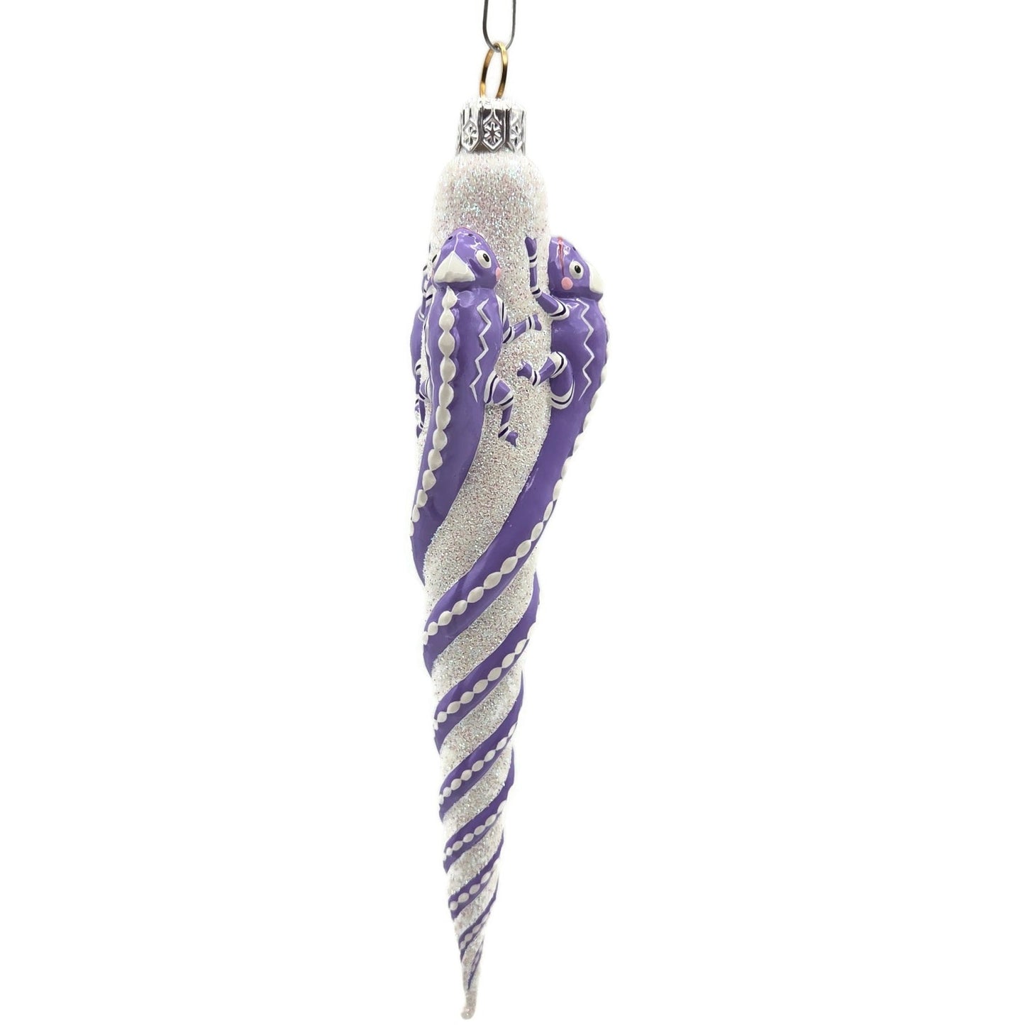 Patricia Breen Chameleon Icicle Lavender White Glass Christmas Holiday Ornament