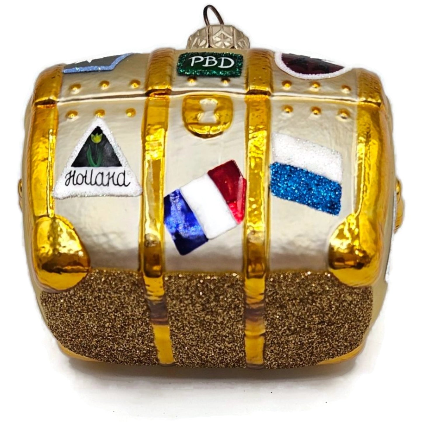 Patricia Breen Bon Voyage Gold Georgia Green Travel Trunk Christmas Ornament