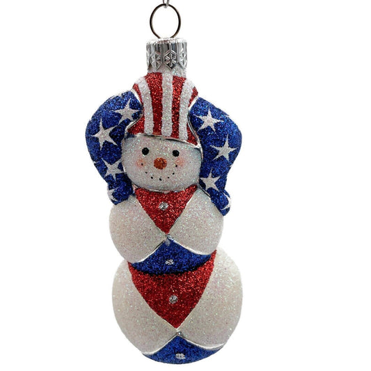 Patricia Breen Harlequin Snowman Patriotic Stars Stripe Christmas Tree Ornament
