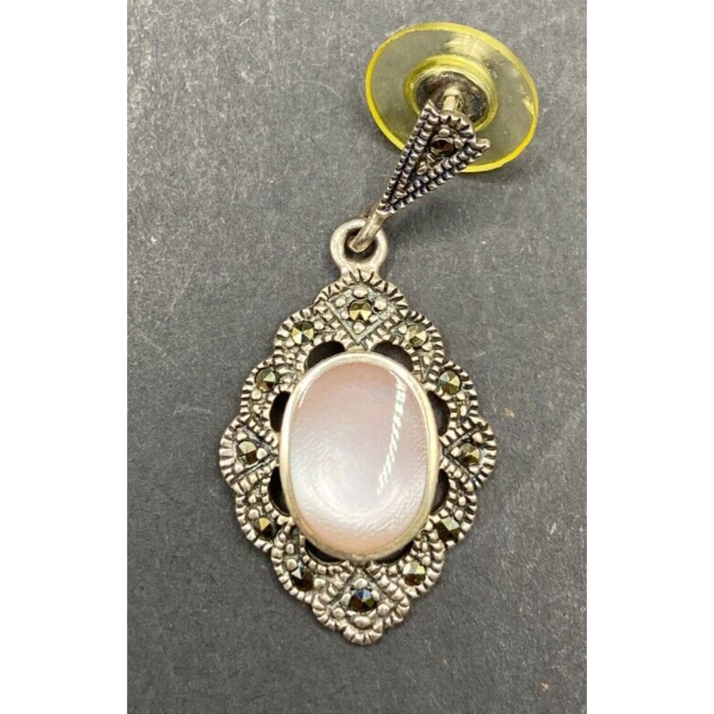 Mother Of Pearl Oval Pendant Earrings Set Marcasite Crystal 925 Sterling Silver