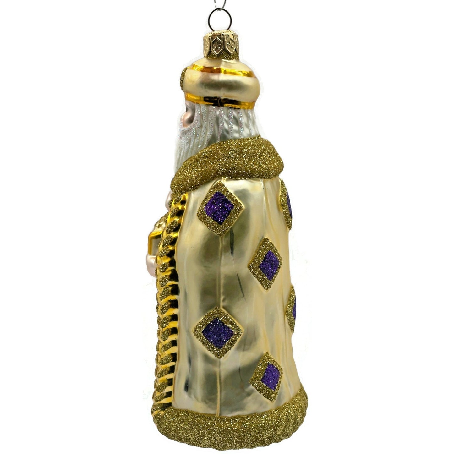 Patricia Breen Bijoux Santa Claus Gold with Purple Squares Christmas Ornament