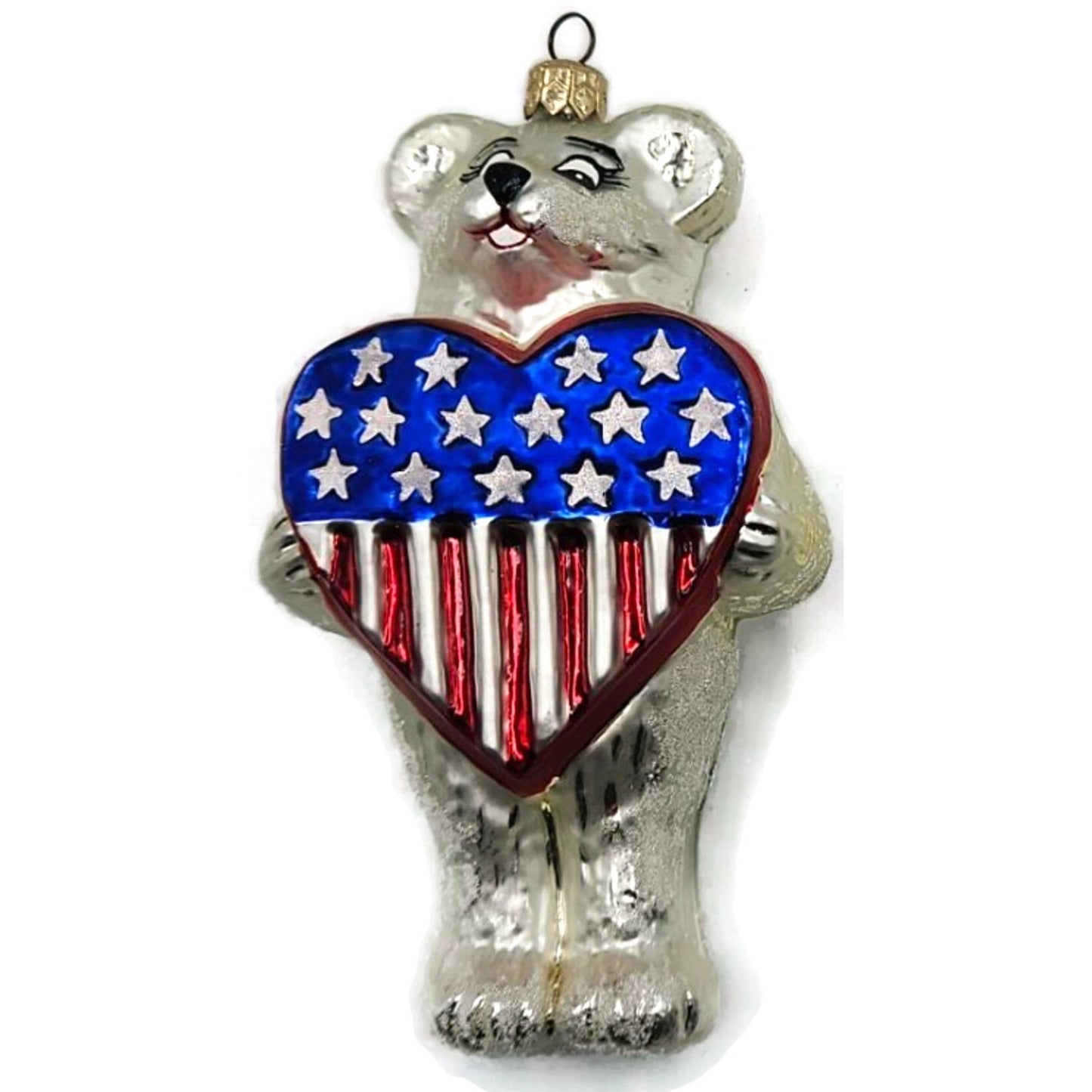 Christopher Radko Liberty Bear Patriotic Heart USA Christmas Ornament 98-205-0