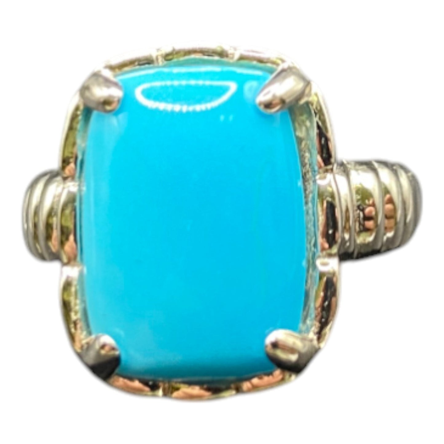 DK 925 Sterling Silver Ring Turquoise Blue Prong Set Semi-precious Stone Size 6