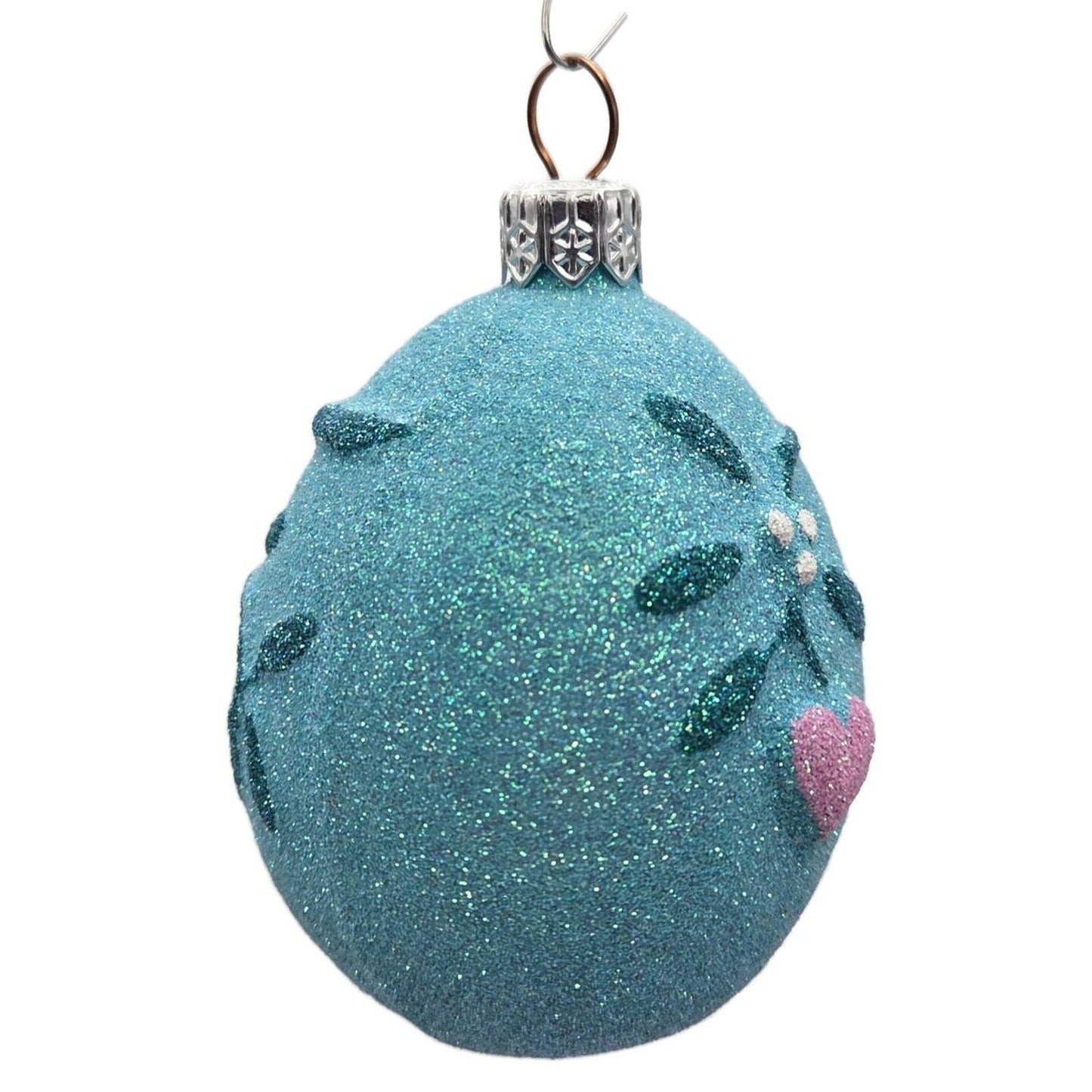 Patricia Breen Mistletoe Egg Turquoise Pink Heart Christmas Holiday Ornament