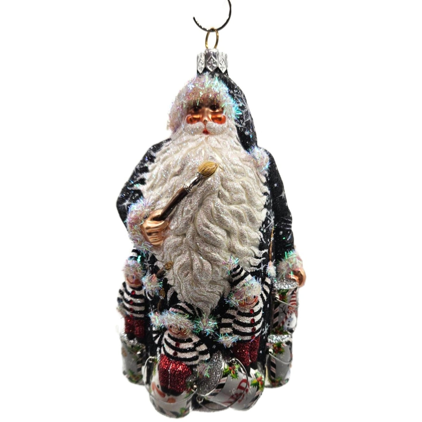 Patricia Breen Painterly Santa Snowmen Black Striped Christmas Decor Ornament