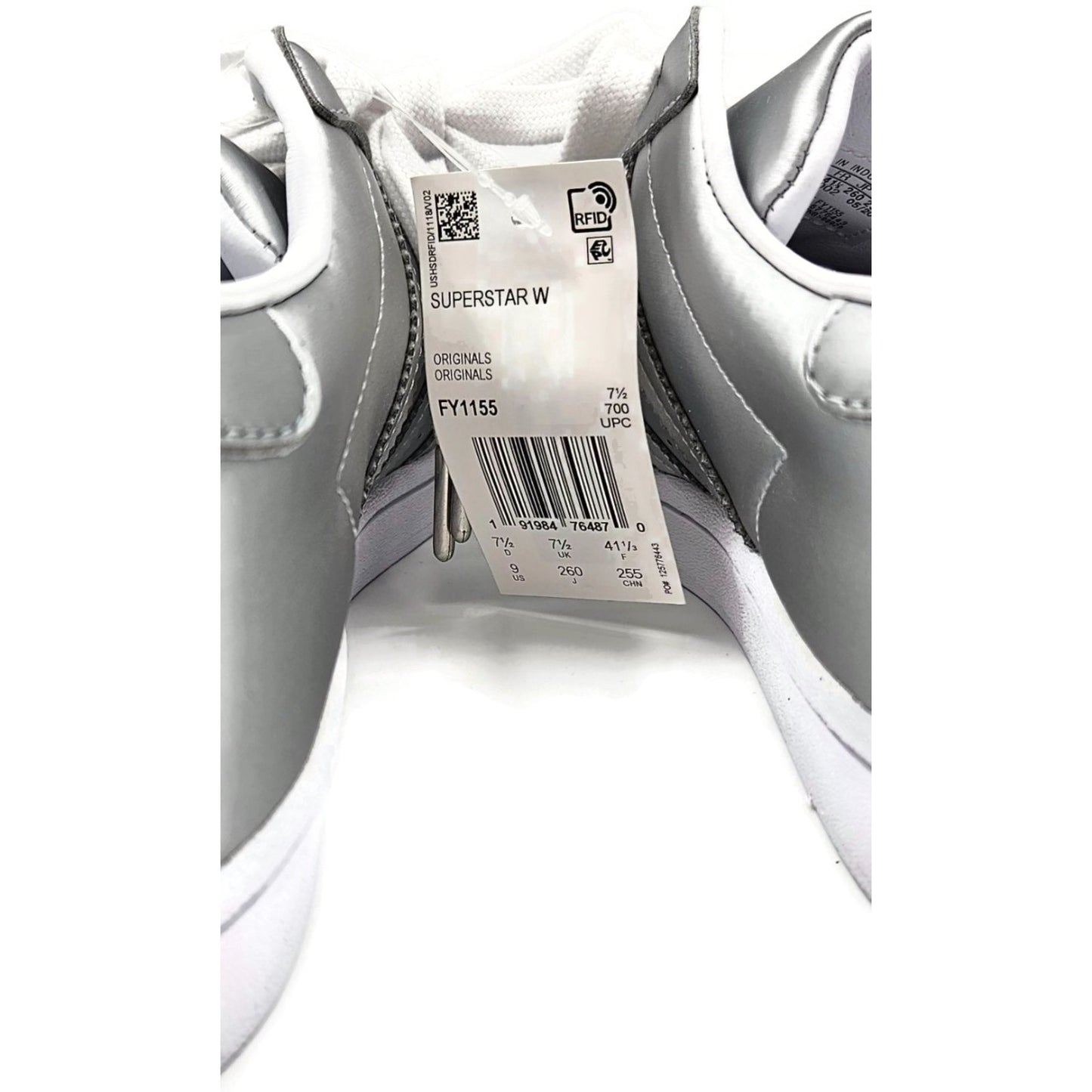 Adidas Superstar Silver Metallic Leather Shoes Ladies Size 9 Shell Toe FY1155