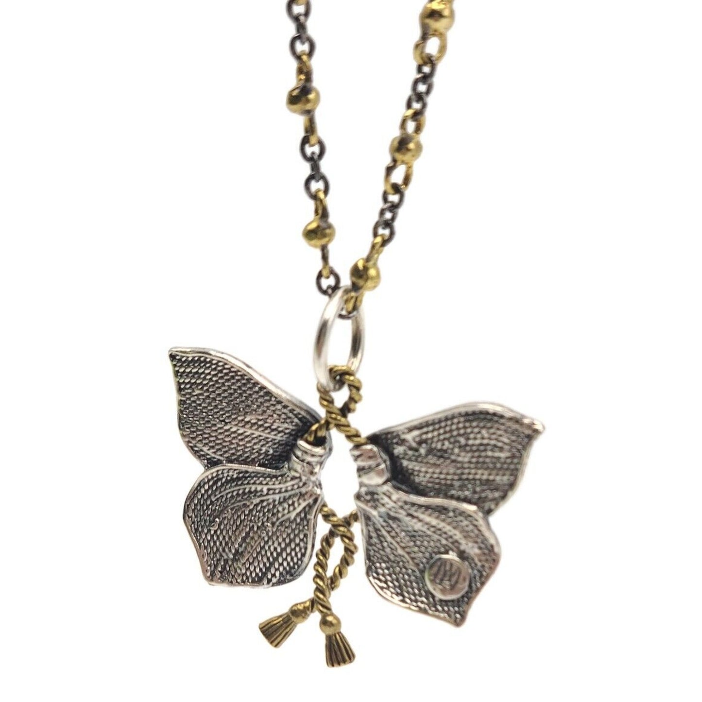 Butterfly Pendant Necklace Chain Two Tone Metal 28 in Joseph K Jewelers