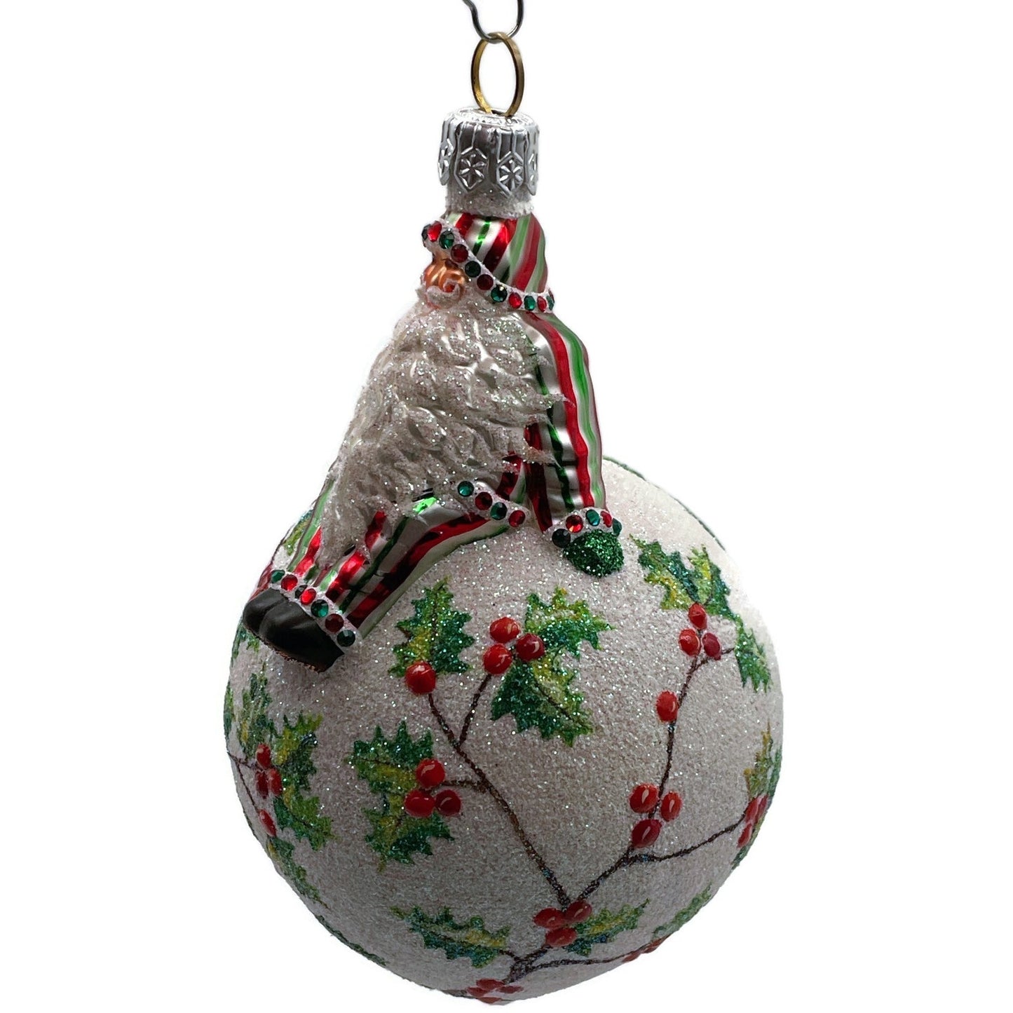 Patricia Breen Steadfast Santa Holly Red Striped Christmas Holiday Tree Ornament