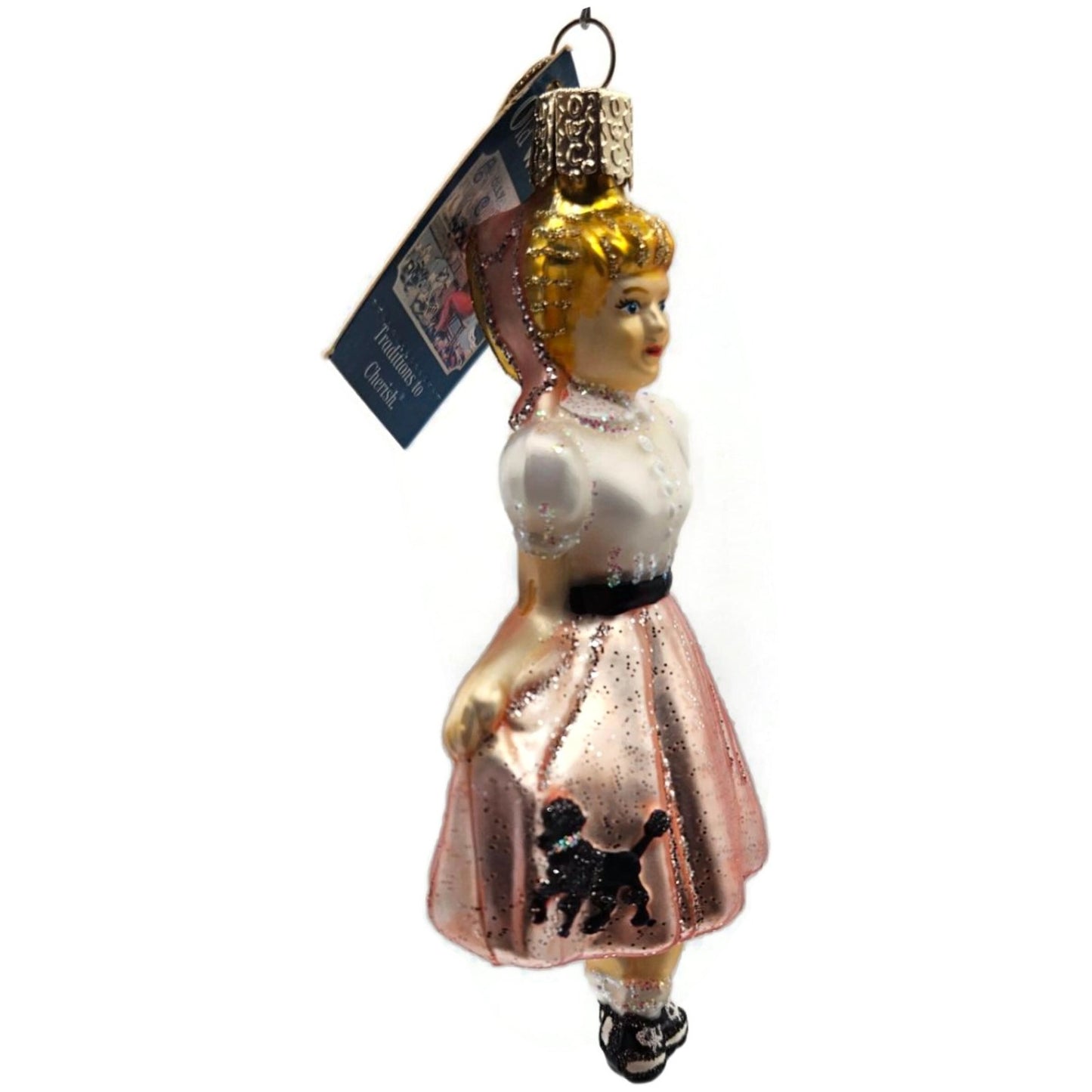 Teeny Bopper Girl Dancer Kitty Ornament Pink Glass OWC Old World Christmas Decor
