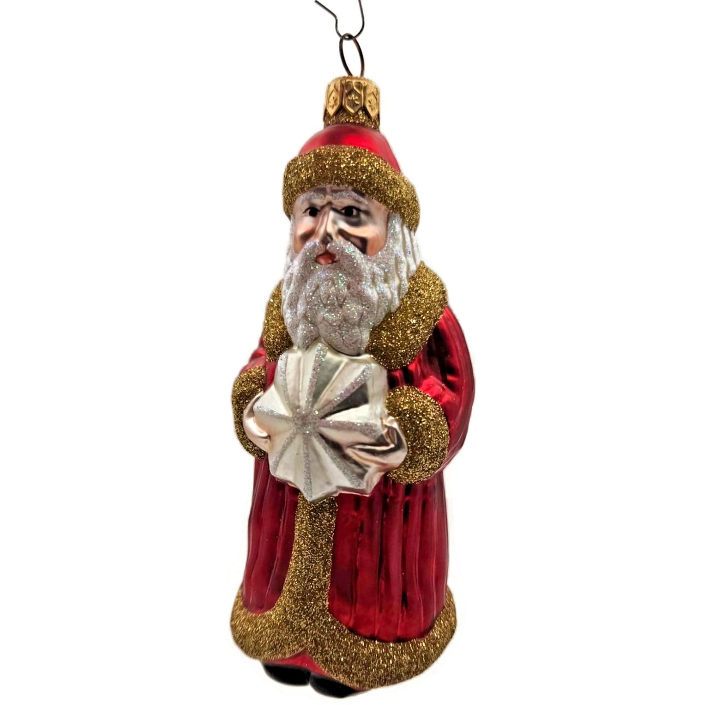 Patricia Breen Snowflake Santa Claus Red Gold Glittered Christmas Tree Ornament