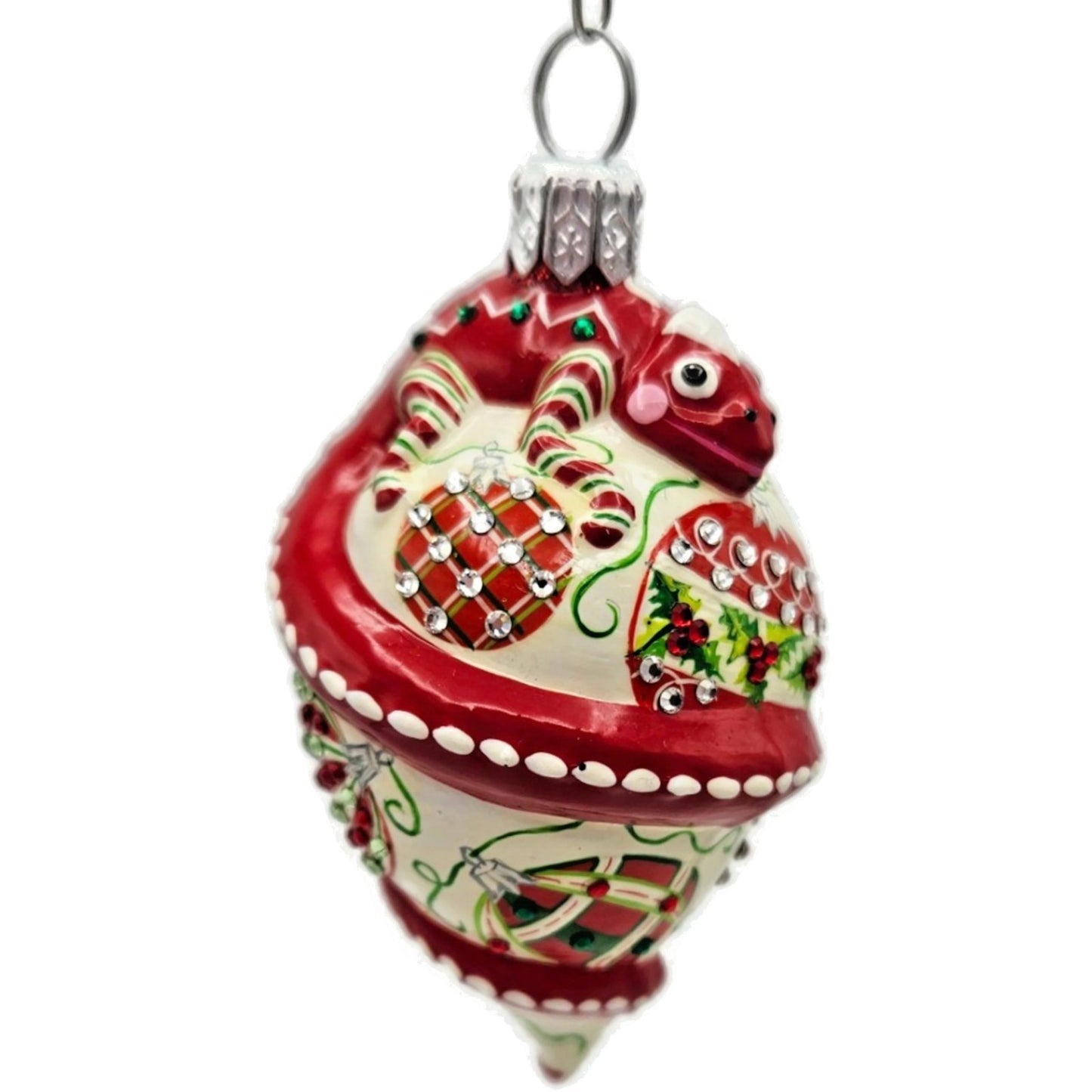 Patricia Breen Topping Chameleon Winter Striped Holly Christmas Tree Ornament