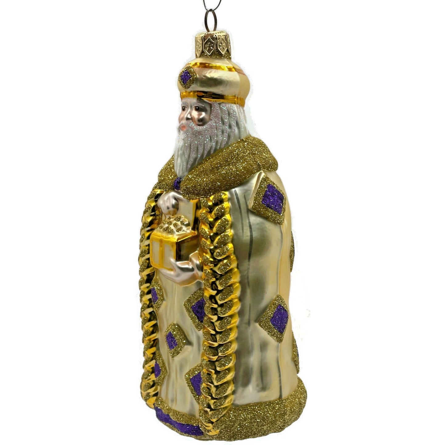 Patricia Breen Bijoux Santa Claus Gold with Purple Squares Christmas Ornament