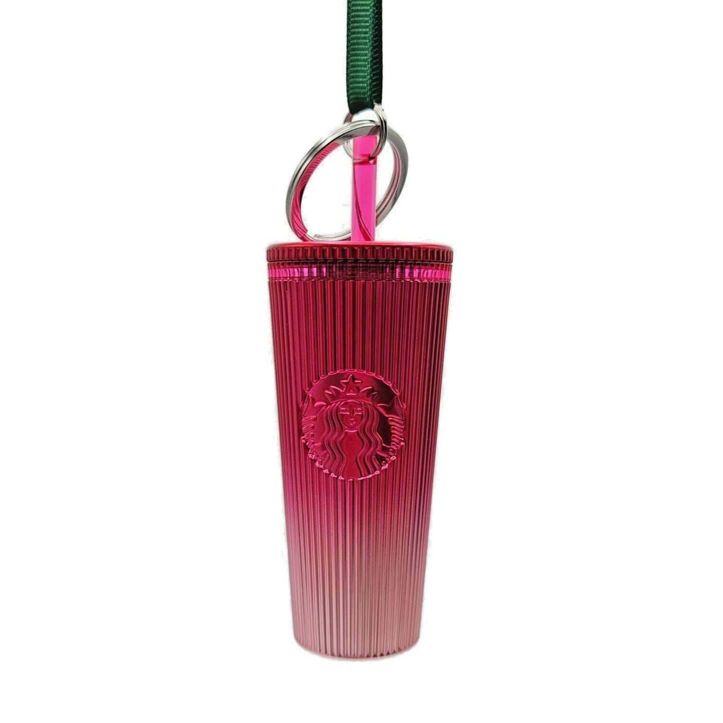 Starbucks Key Chain Ornament Ribbed Cold Cup Tumbler Ornament Pink Christmas