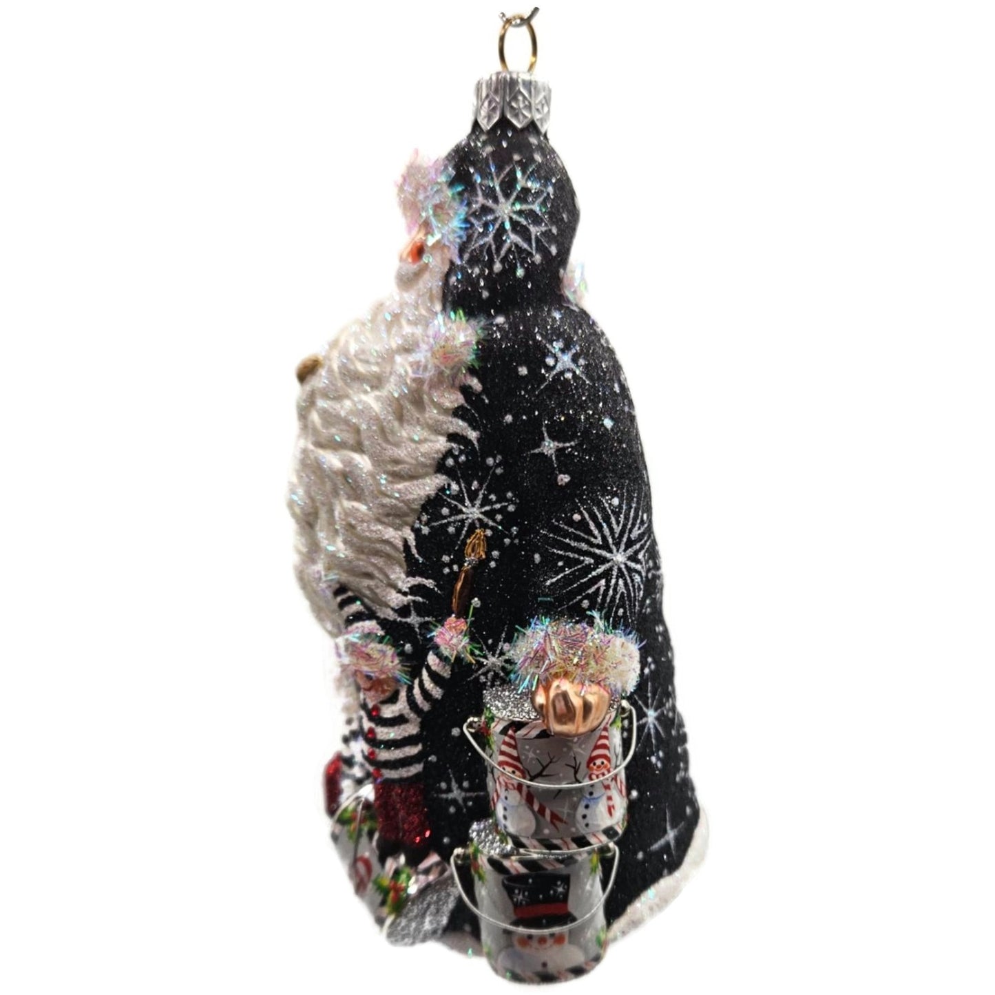 Patricia Breen Painterly Santa Snowmen Black Striped Christmas Decor Ornament