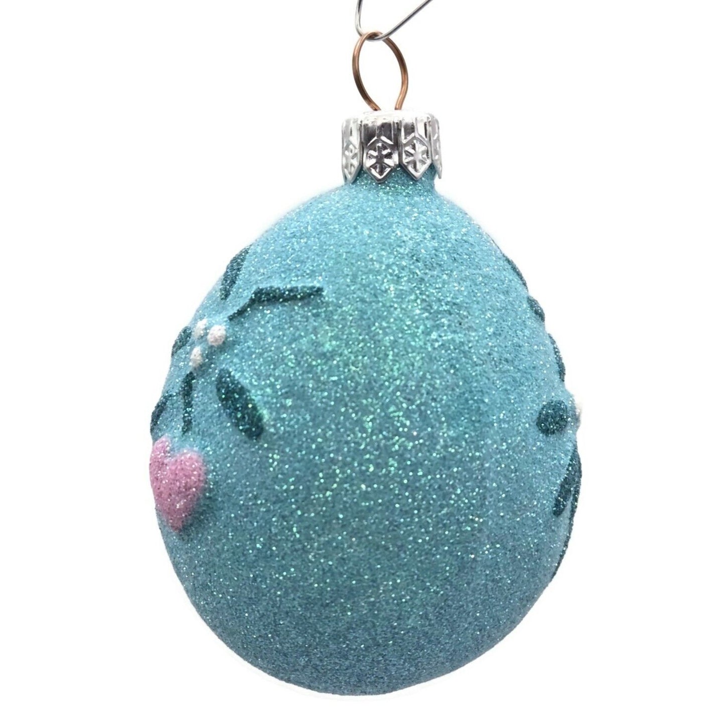 Patricia Breen Mistletoe Egg Turquoise Pink Heart Christmas Holiday Ornament