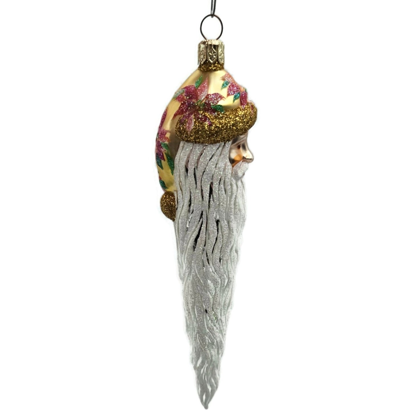 Patricia Breen Santa Icicle Beard Poinsettia Gold Hat Floral Christmas Ornament