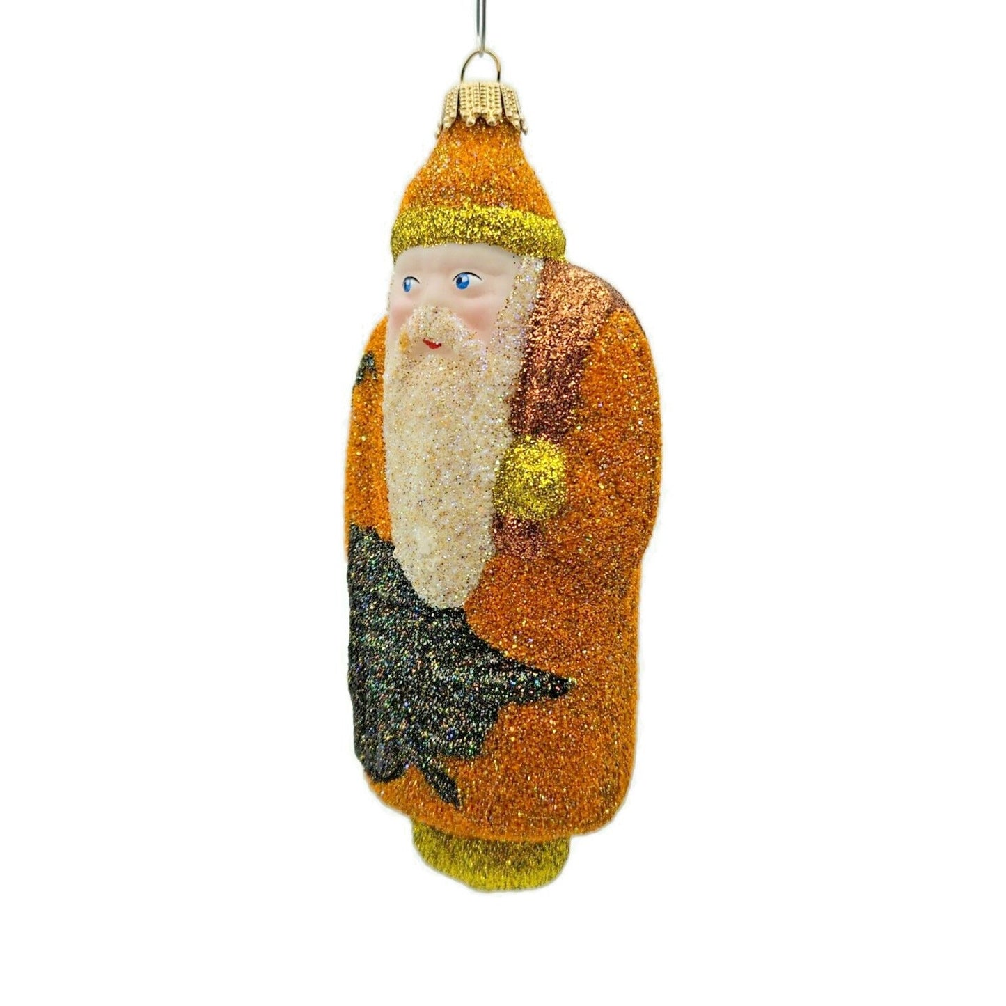 Larry Fraga Santa Claus Orange Black Bats Glittered Fall Christmas Tree Ornament