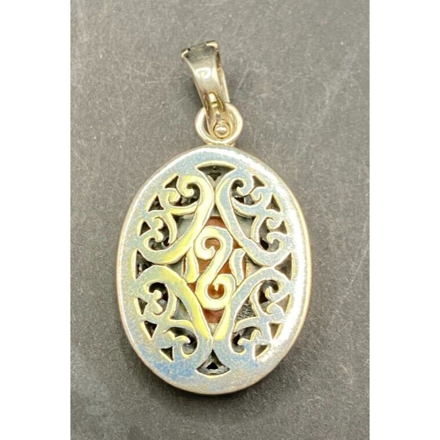 Spiny Oyster Oval Shaped Pendant Orange Gemstone 925 Sterling Silver Filigree