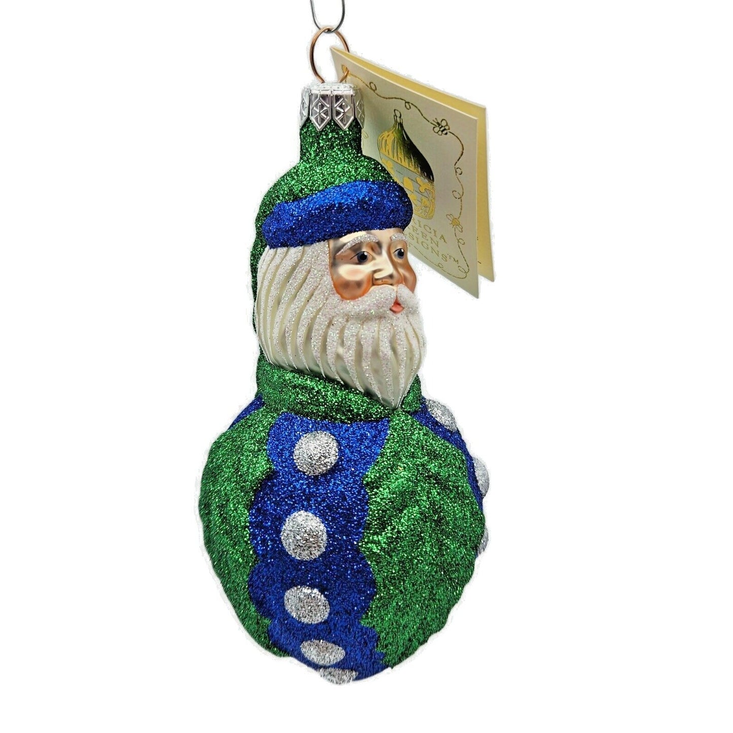 Patricia Breen Hollyberry Santa Claus Blue Green Christmas Holiday Tree Ornament