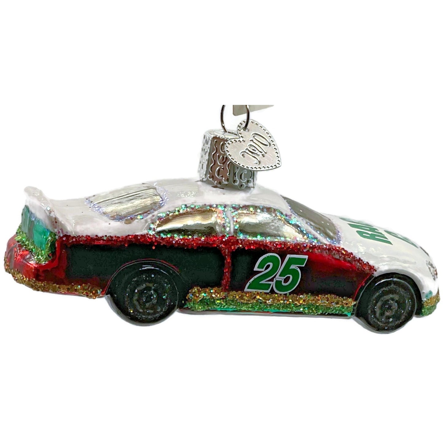 Race Car Ornament Vehicle White Red Glittered OWC Old World Christmas Decoration
