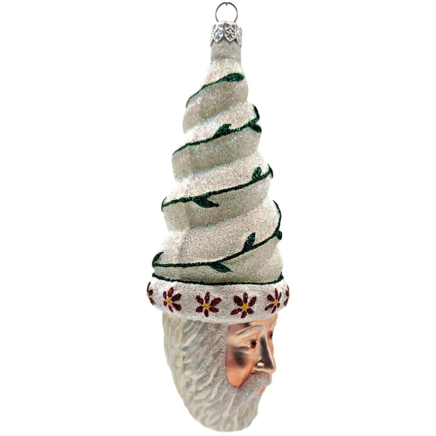 Patricia Breen Goslar Santa Pearl Green Red Glittered Christmas Decor Ornament