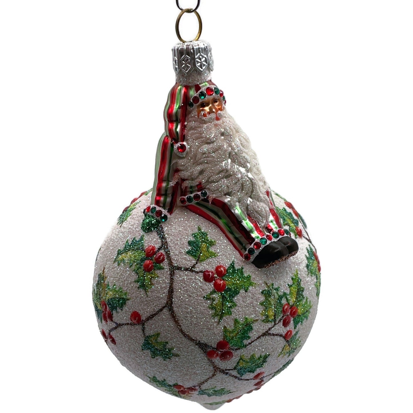 Patricia Breen Steadfast Santa Holly Red Striped Christmas Holiday Tree Ornament