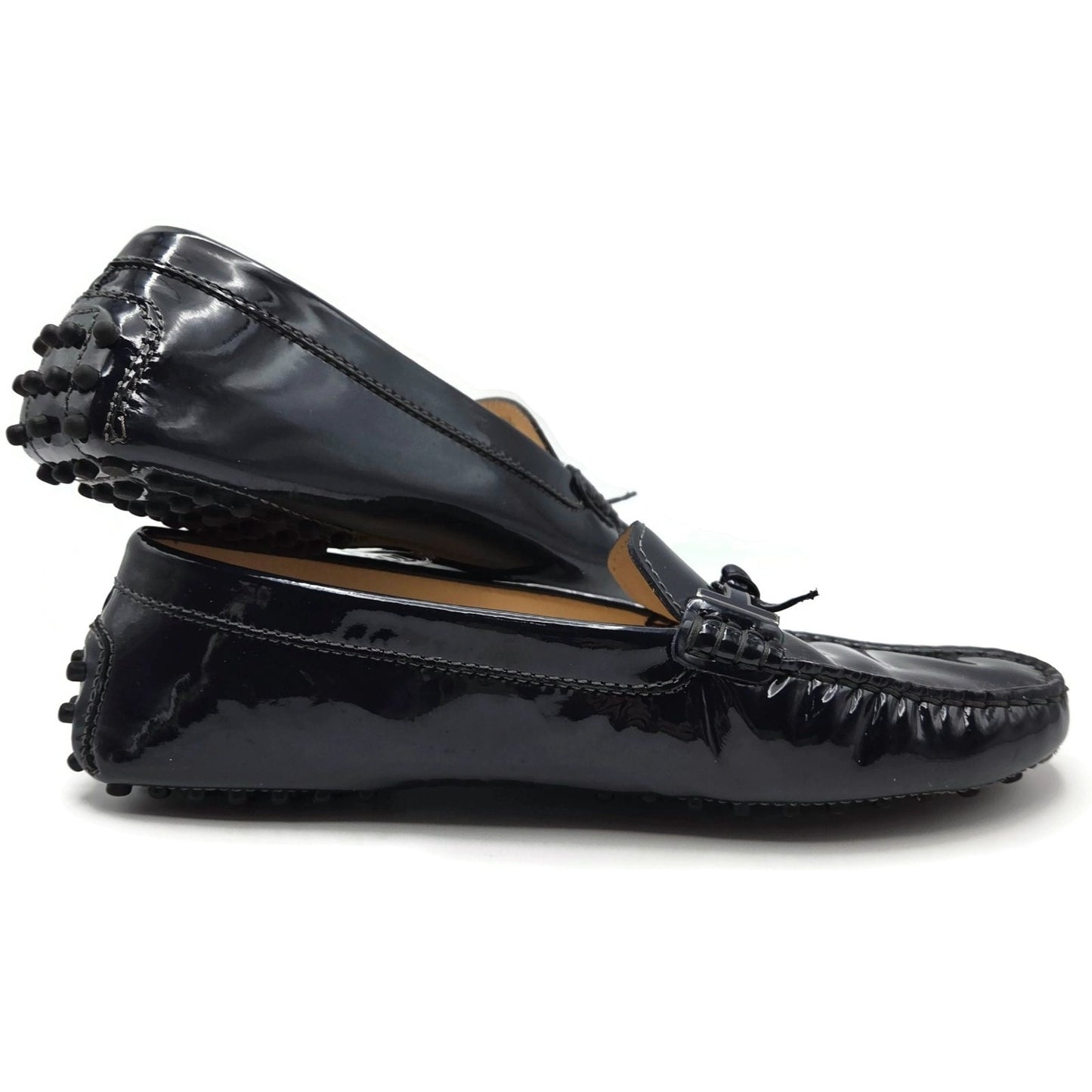 Tod’s Heaven Double T-Bit Loafers Navy Patent Leather Driving Shoes Rare 39.5