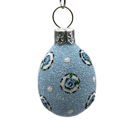 Patricia Breen Miniature Egg Tiny Rose Medallion Blue Easter Christmas Ornament