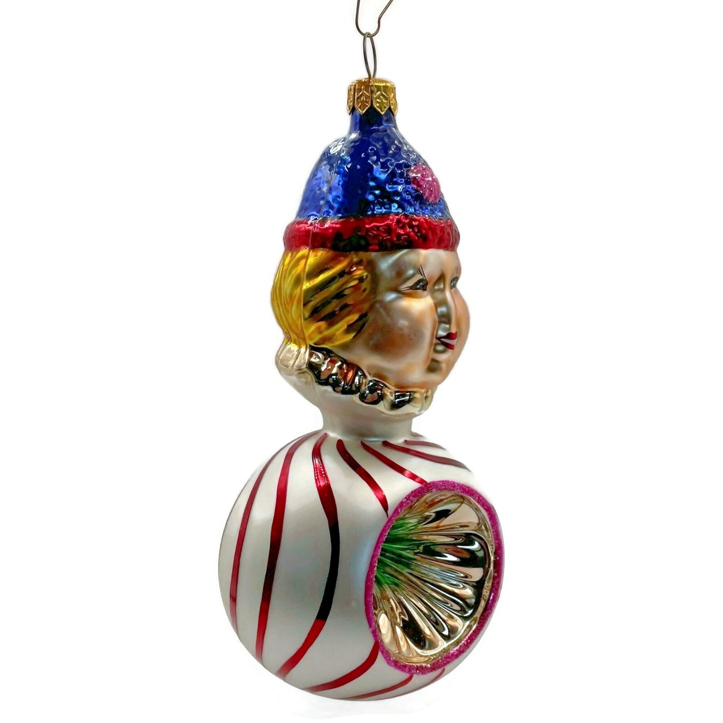Christopher Radko Squiggles Stripe Reflector Clown Christmas Tree Decor Ornament