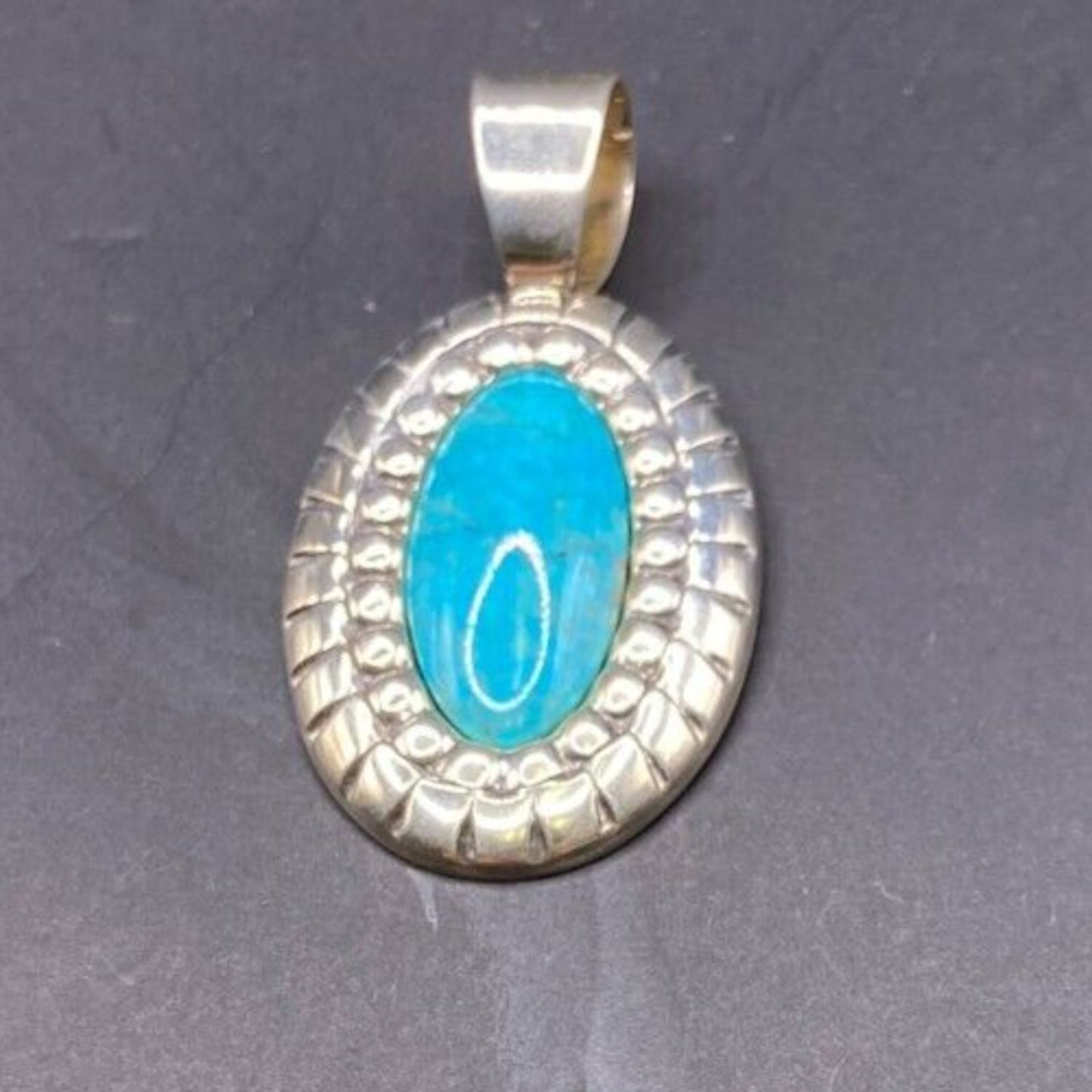 Carolyn Pollack Pendant Turquoise Blue Gemstone Oval Shaped 925 Sterling Silver