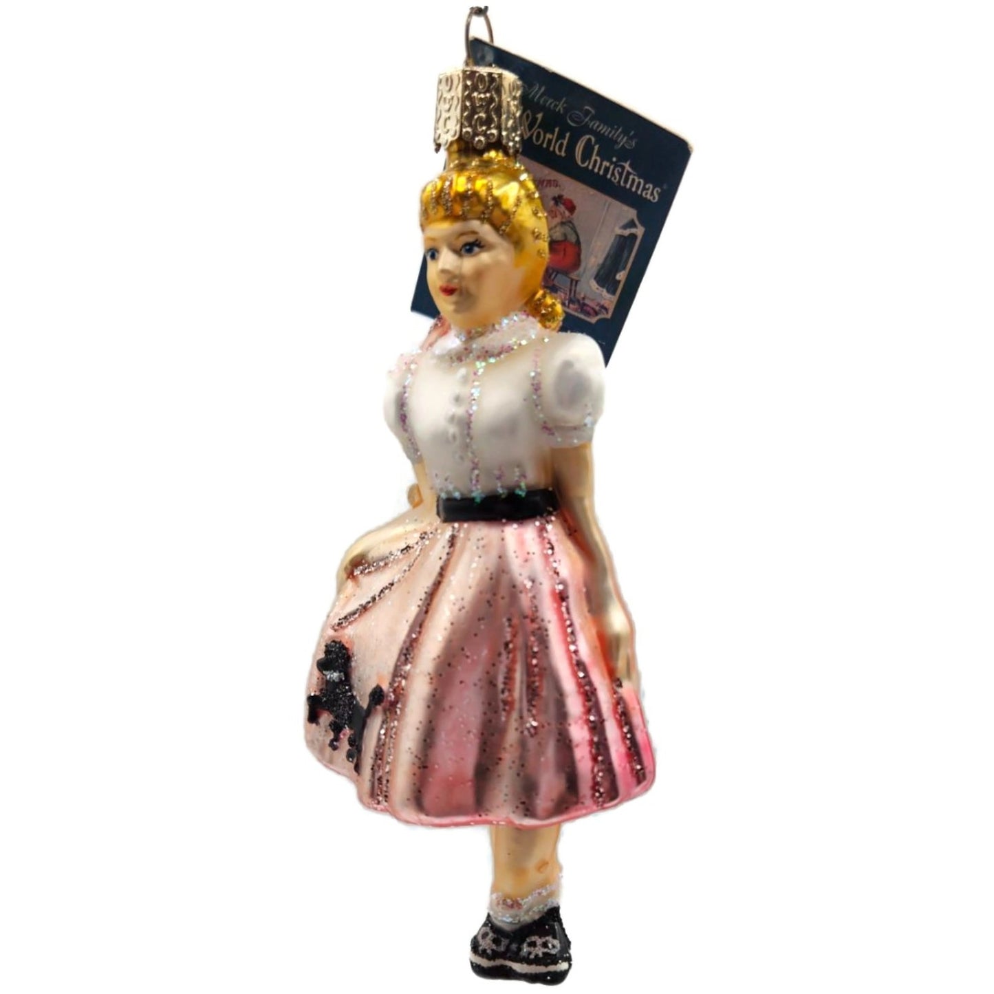 Teeny Bopper Girl Dancer Kitty Ornament Pink Glass OWC Old World Christmas Decor