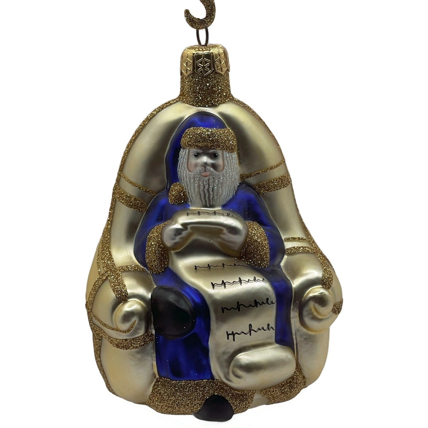 Patricia Breen Ornament Checking His List Gold Santa Blue Coat Christmas Tree