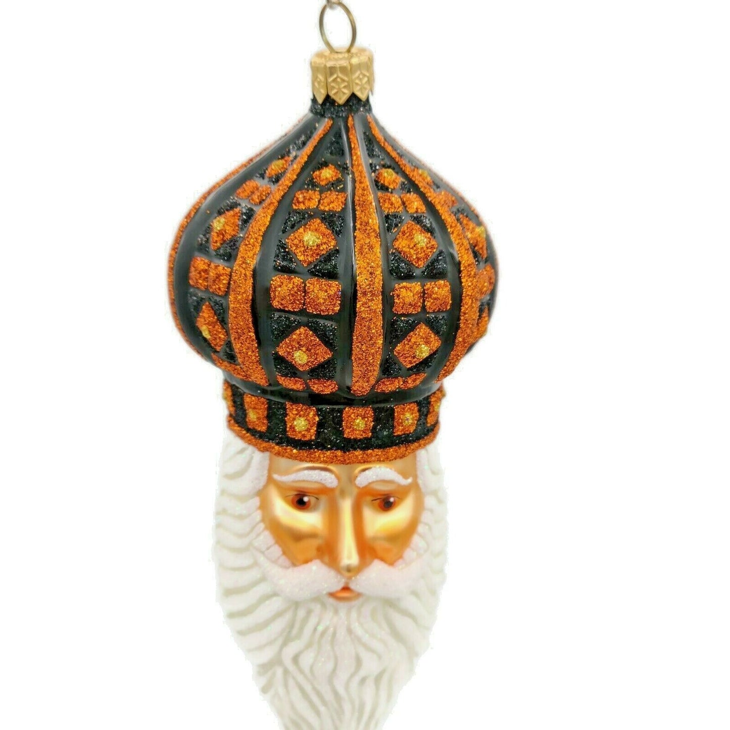 Patricia Breen Bijoux Noel Santa Black Orange Halloween Ornament Glitter